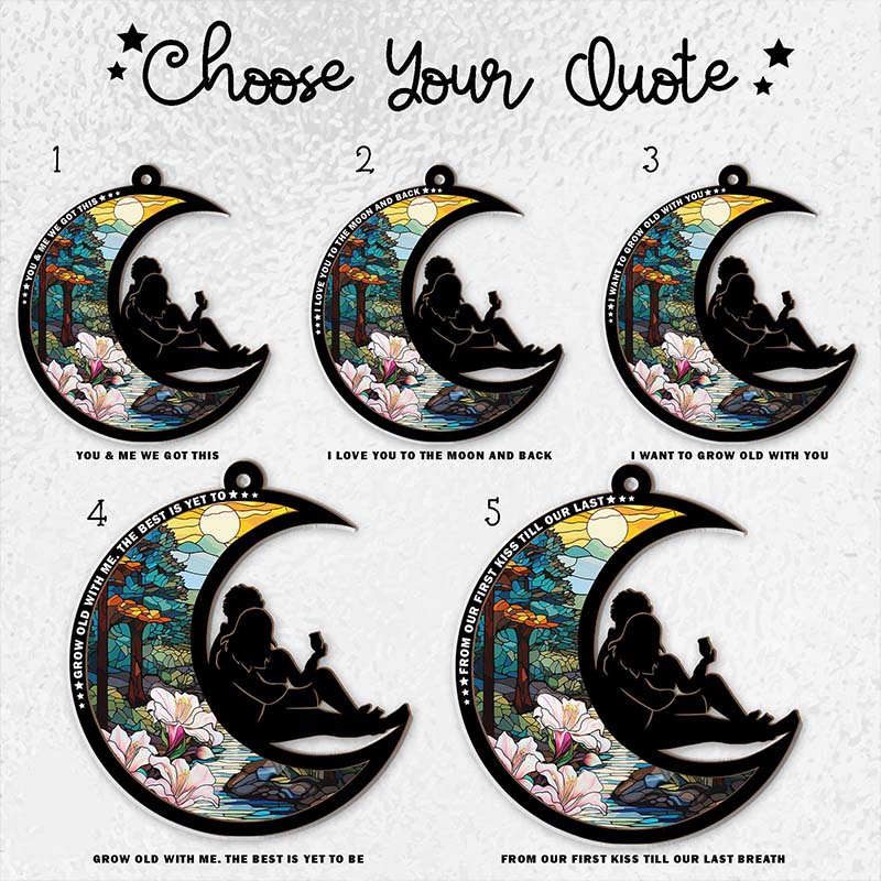 Personalized Couple Silhouette From Our First Kiss Till Our Last Breath Suncatcher Moon Shaped Window Decor Anniversary Gift Valentines Day Gift