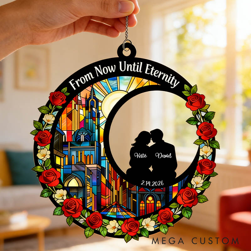 Personalized Couple Silhouette You and Me We Got This Suncatcher Custom Round Shaped Rose Flower Window Decor Anniversary Gift Valentines Day Gift
