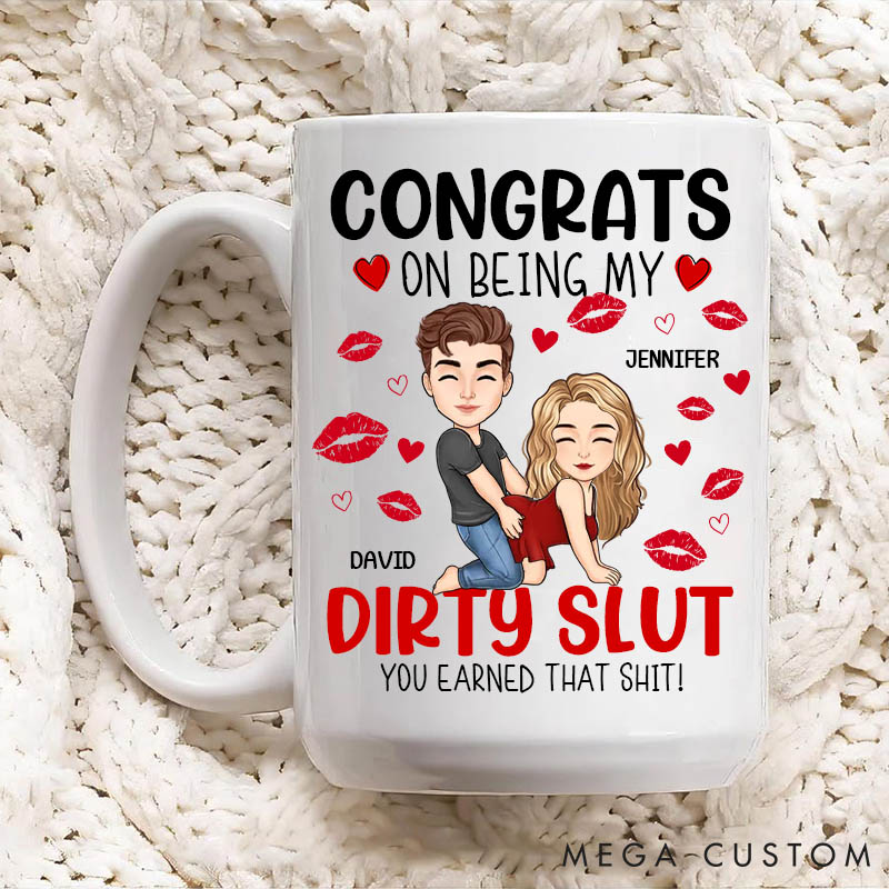 Personalized Funny Couple Coffee Mug Naughty Dirty Talk Mug for Couple Congrats on Being My Dirty Slut Valentine's Gift for Wife Girlfriend