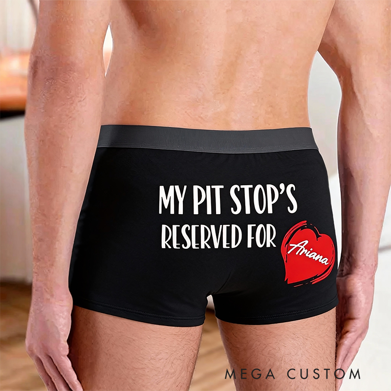 Personalized My Pit Stops Reserved For [Name] Boxer Briefs Custom Valentines Gift for Husband or Boyfriend Race Car Lovers