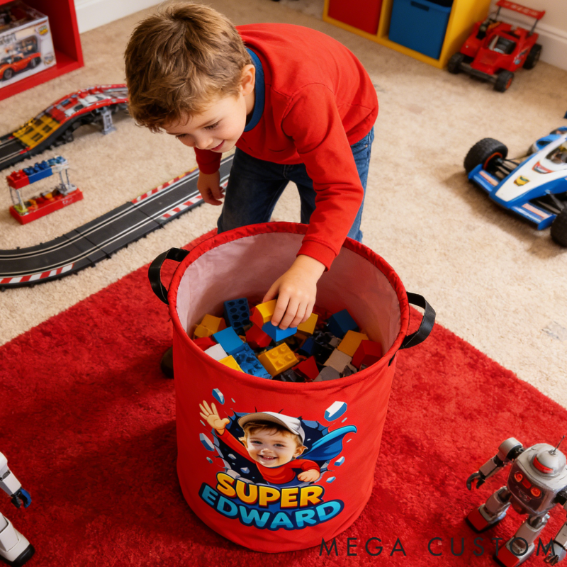 Personalized Whimsical Kids Laundry Hamper Large Waterproof with Handle Custom Photo and Name Embroidery Kids Holiday Gift
