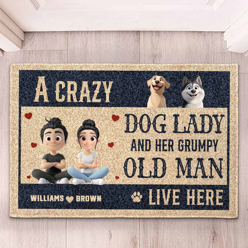 Personalized Dog Lover New Version Couple a Crazy Dog Lady and Her Grumpy Old Man Doormat