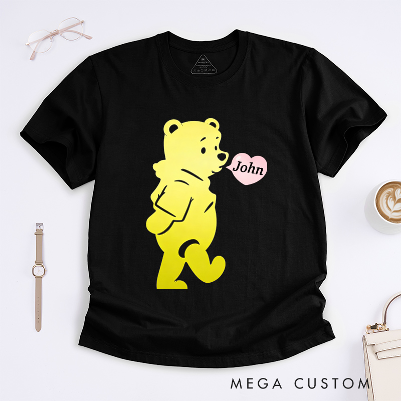 Personalized Pink Bear Heart Bubbles Shirt Classic T-Shirts Valentine's Day Tshirt for Couple Lover