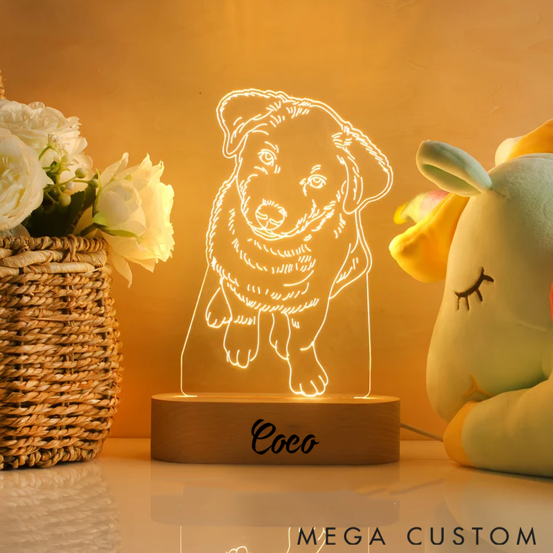 Personalized Pet Lover Custom Pet Line Art Light