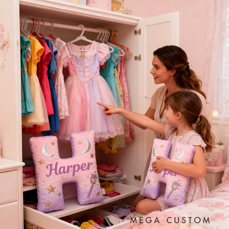 Personalized Graphic 3D Print Magic Fairy Wand Letter Pillow with Your Own Name Soft Stuffed Toy for Kids Unique Decorative Cushion for Girls' Room