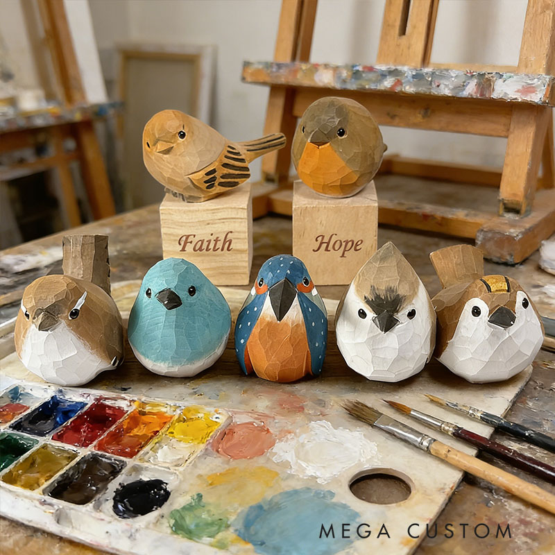 Personalized Hand Carved Wooden Bird Sculpture Custom Engraving Perfect Gift for Bird Lovers