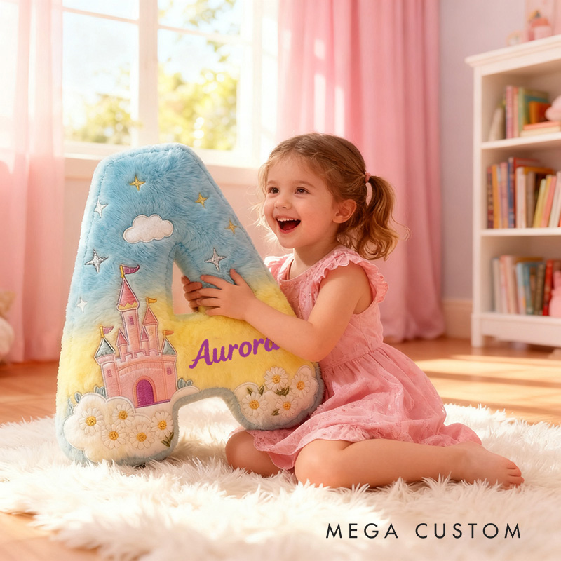 Personalized Graphic 3D Print Magic Castle Letter Pillow with Your Own Name Soft Stuffed Toy for Kids Unique Decorative Cushion for Girls' Room