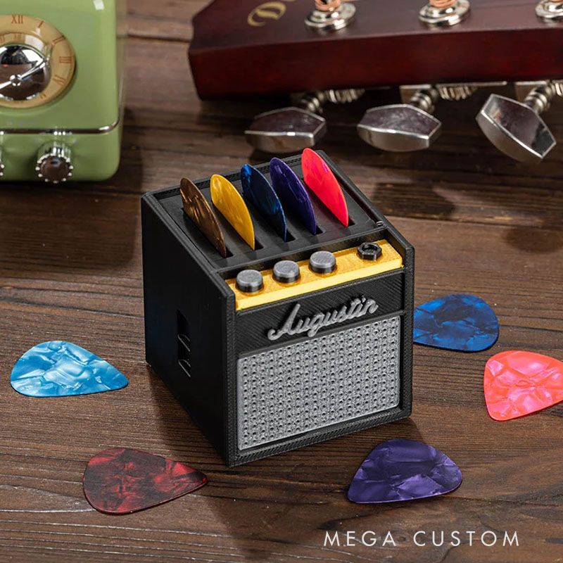 Personalized 3D Printed Vintage Amp Shaped Guitar Pick Holder Custom Name Perfect Birthday Gift for Musicians Guitarists