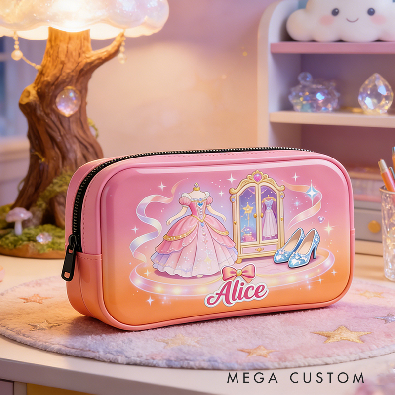 Personalized Enchanted Princess Pencil Case – Personalized name with Ballgown & Magic Mirror Design