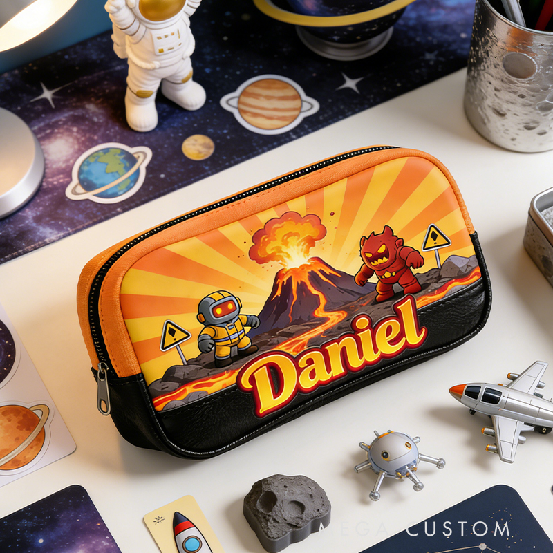 Personalized Space Explorer Pencil Case – Personalized name with Astronaut, Volcano & Alien Design