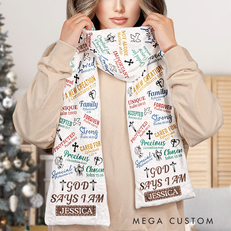 Personalized God Says i am Bible Verses Affirmation Scarf with Custom Name Religious Gift Faith Gift for Christians