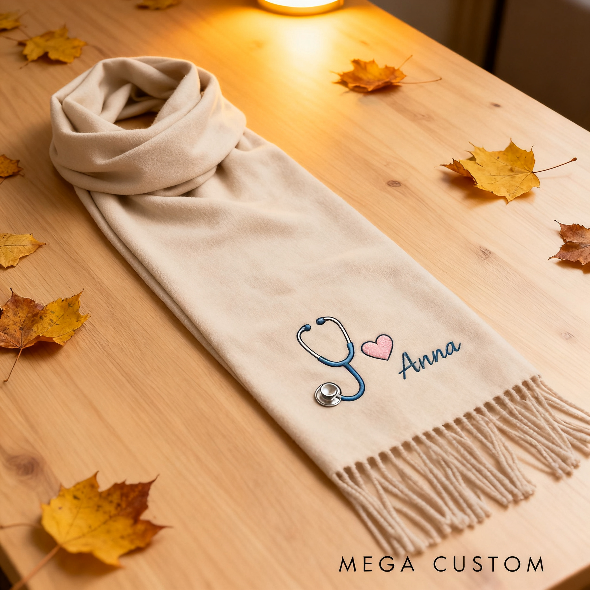 Personalized Nurse Scarf Custom Name Stethoscope Heart Shawl Gift for Nurse Girlfriend or Women Solid Color Winter Wrap