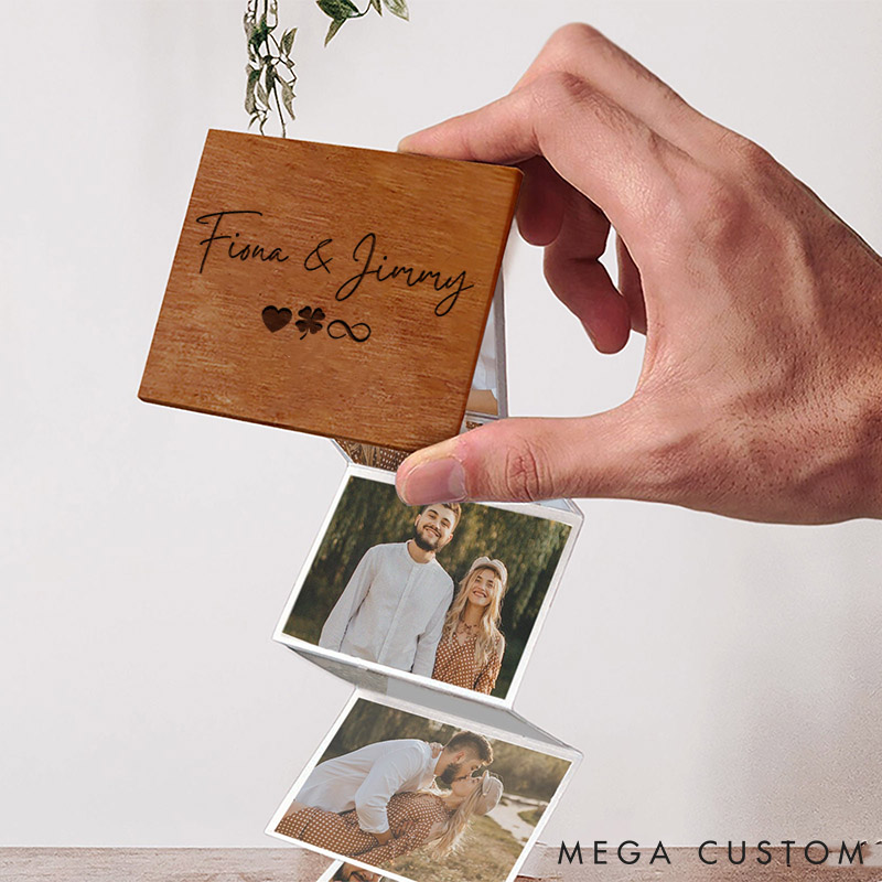 Personalized Pull Out Photo Album for Couple Custom Wooden Photo Box Couple Valentines Photo Keepsake Box Anniversary Gift