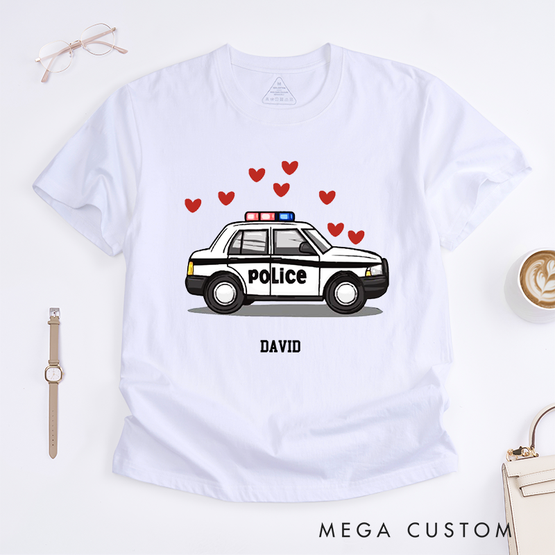 Personalized Police Car Love Design Gift for Wife Policewoman Police Officer T-Shirt