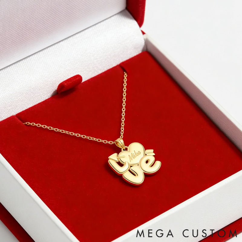 Personalized Custom Name Love Necklace Heart and Arrow Design 925 Sterling Silver or Gold Plated Personalized Engraved Pendant Romantic Gift for Her 925 Sterling Silver 