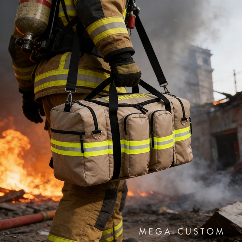 Personalized Custom Firefighter Duty Travel Bag – Personalized Tactical Gear Bag with Reflective Stripes