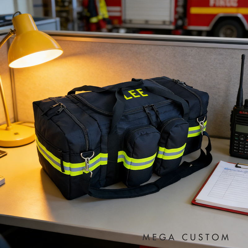 Personalized Custom Firefighter Duty Travel Bag – Personalized Tactical Gear Bag with Reflective Stripes