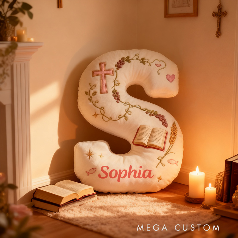 Personalized Cross Bible Letter Pillow with Custom Name Home Decor Graphic 3D Print Pillow Religious Faith Gift for Christians Christmas Gift