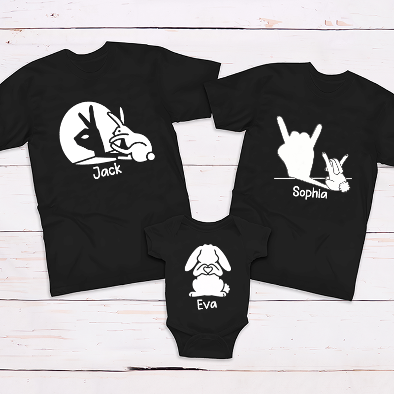 Personalized Creative Rabbit Projection Design Family Matching Outfit Customize Names