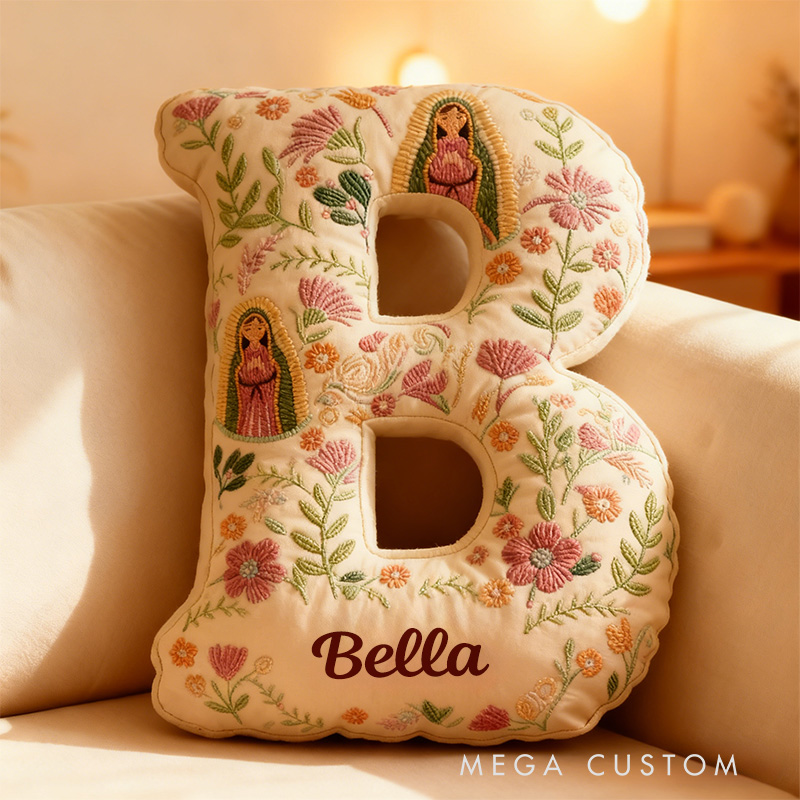 Personalized Our Lady of Guadalupe Letter Pillow with Custom Name Graphic 3D Print Pillow Religious Home Decor Catholic Gift for Women