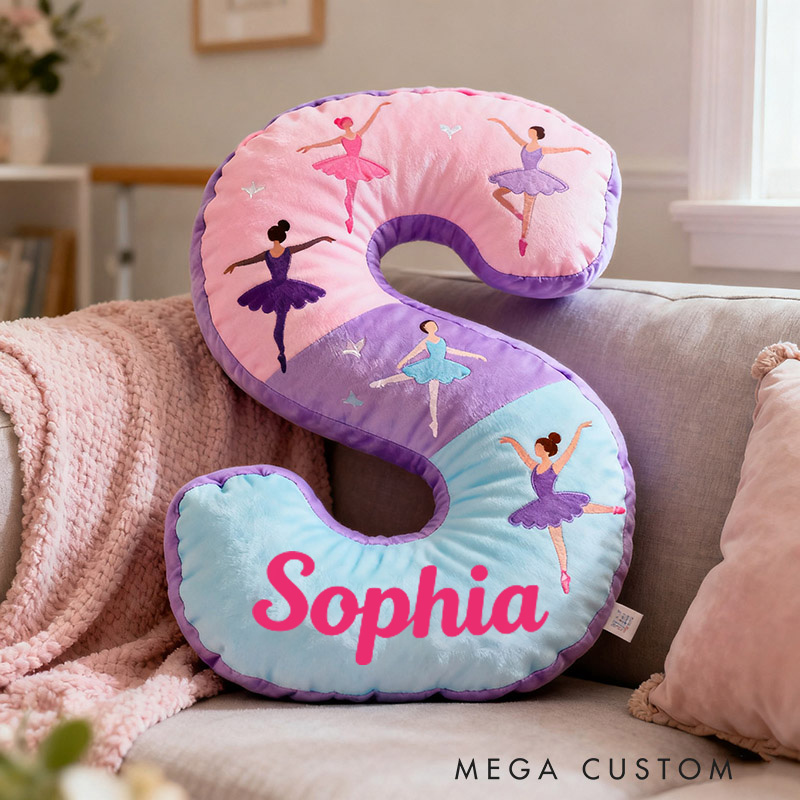 Personalized Graphic 3D Print Ballet Dancers Pillow With Your Own Name Soft Stuffed Toy for Kids Unique Decorative Cushion for Girls' Room