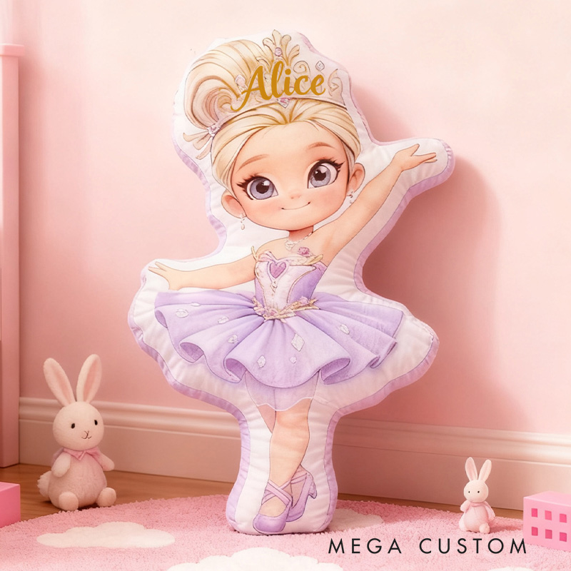 Personalized Ballet Dancers Pillow with Your Own Name Soft Stuffed Toy for Kids Unique Decorative Cushion for Girls' Room and Dance Studio