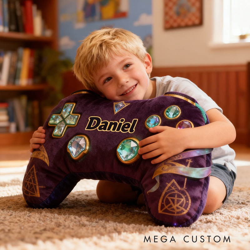 Personalized Graphic 3D Print Magic Gem Game Controller Shaped Pillow for Game Lovers Plush Pillow Christmas Birthday Party Gift for Kids