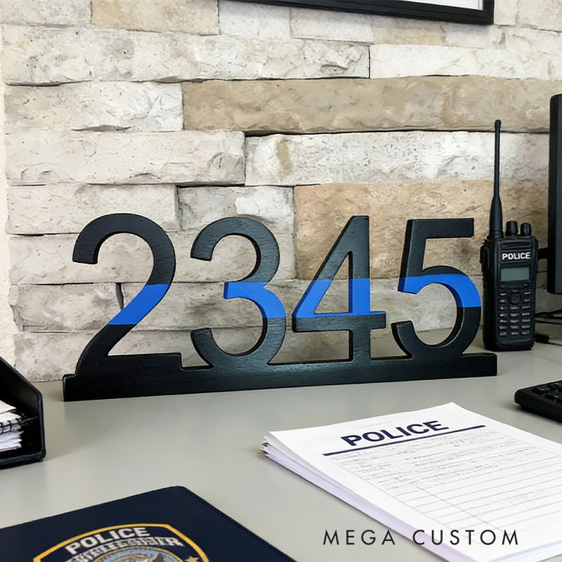 Personalized Police Officer Thin Blue Line Wooden Badge Number Thin Blue Line Decor Wooden Badge Police Gift Police Decor Police Academy Graduation Cop