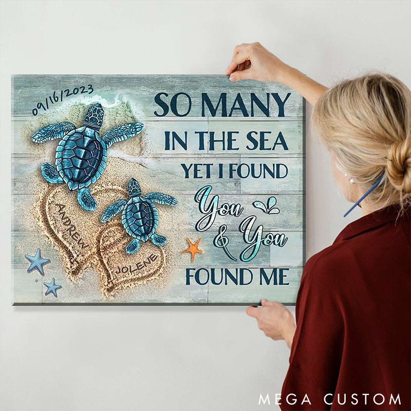 Personalized Couples Unique Custom Canvas Wall Art Beach and Turtles Valentine's Day Gifts for Couple Anniversary Gifts for Wife Husband