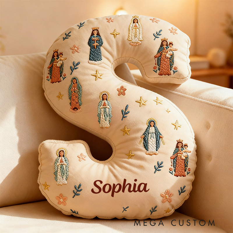 Personalized Virgin Mary Letter Pillow with Custom Name  Graphic 3D Print Pillow Home Decor Religious Gift Catholic Gift for Women