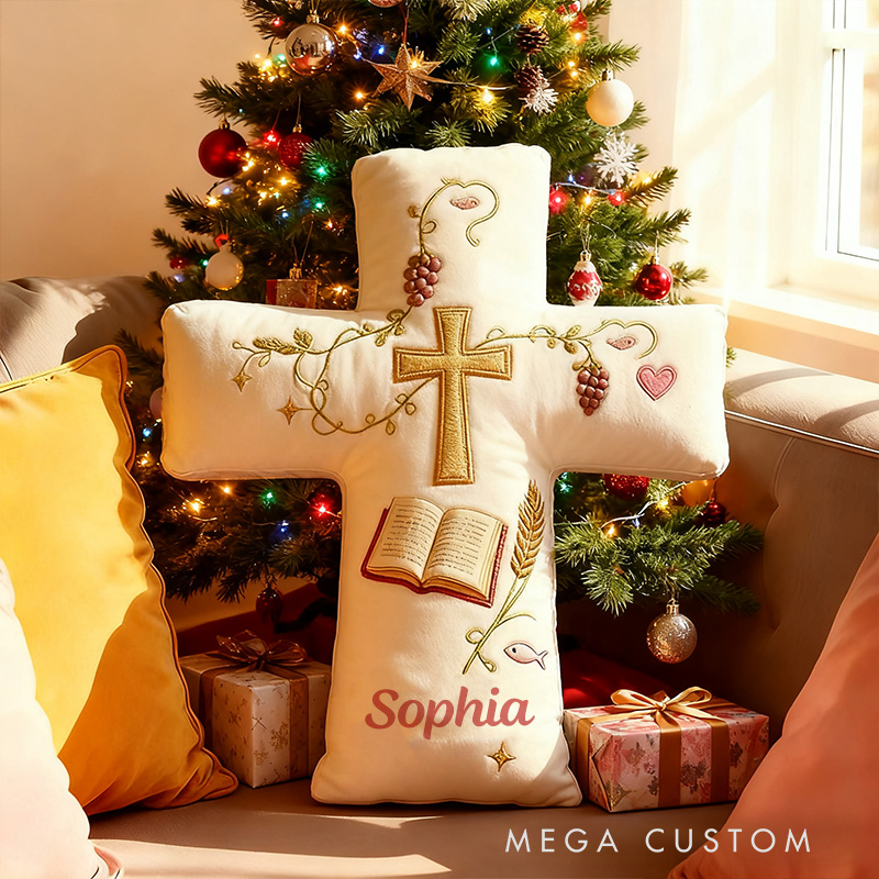 Personalized Bible Cross Pillow with Custom Name Home Decor Graphic 3D Print Pillow Religious Faith Gift for Christians Christmas Gift
