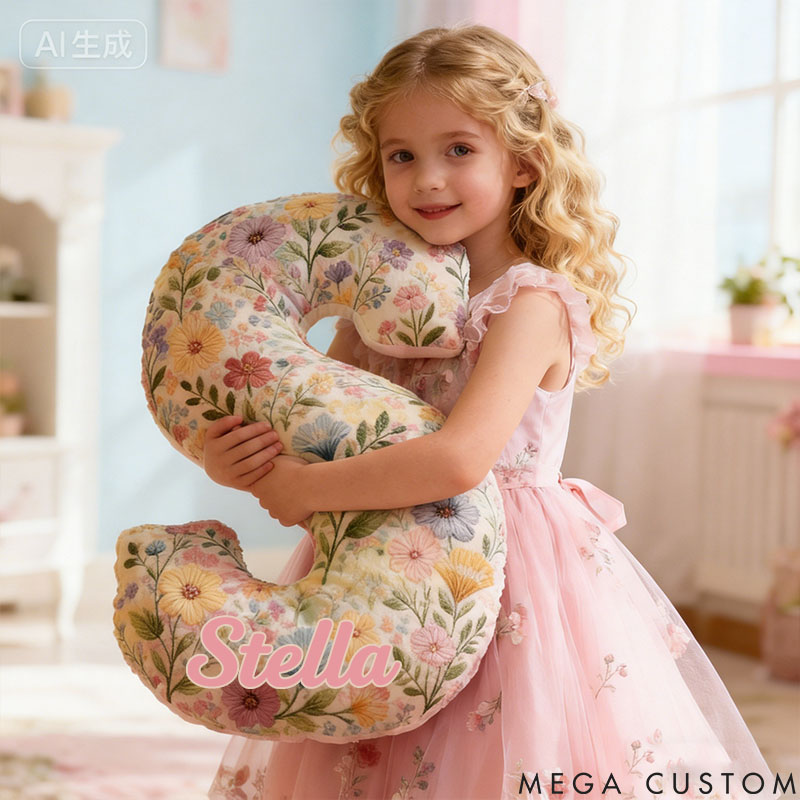 Personalized Flower Girl Delicate Floral 26 Letters Pillow Custom Girl friend Name Graphic 3D Printed Cushion Christmas Valentine's Day Gift for Her
