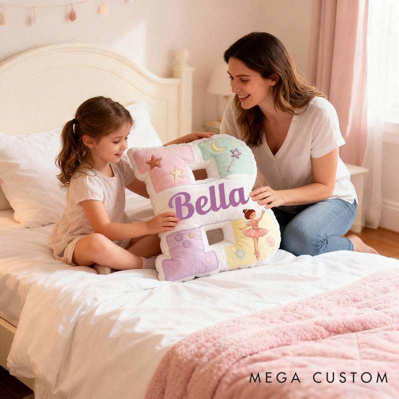 Personalized Graphic 3D Print Ballet Girl Letter Pillow with Your Name Soft Stuffed Toy for Kids Unique Decorative Cushion for Girls' Room