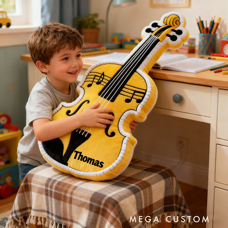 Personalized Graphic 3D Print Violin Pillow With Your Own Name Soft Stuffed Toy for Kids Music Lovers Unique Decorative Cushion for Room and Music Room