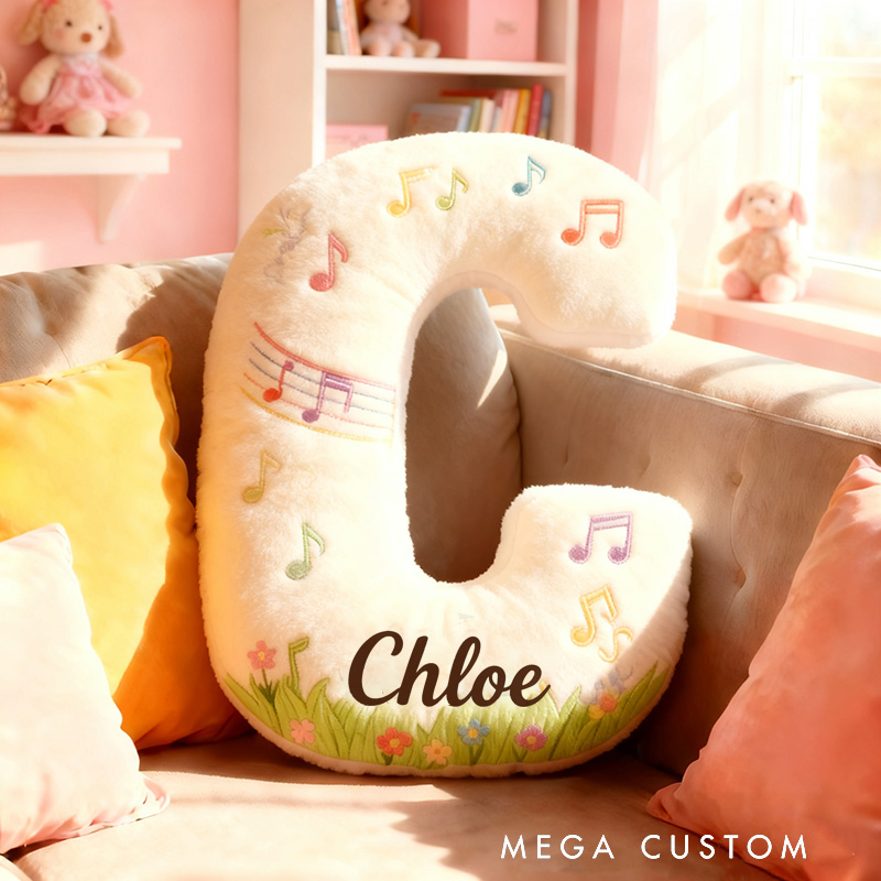 Personalized Graphic 3D Print Music Garden Pillow with Your Own Name Soft Stuffed Toy for Kids Music Lovers Unique Decorative Cushion for Girls' Room and Music Room