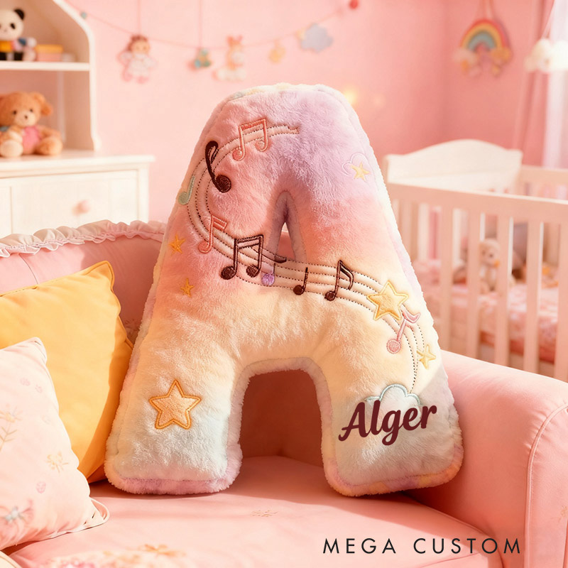 Personalized Graphic 3D Print Rainbow Notes Music Pillow with Your Own Name Soft Stuffed Toy for Kids Music Lovers Unique Decorative Cushion for Girls' Room and Music Room