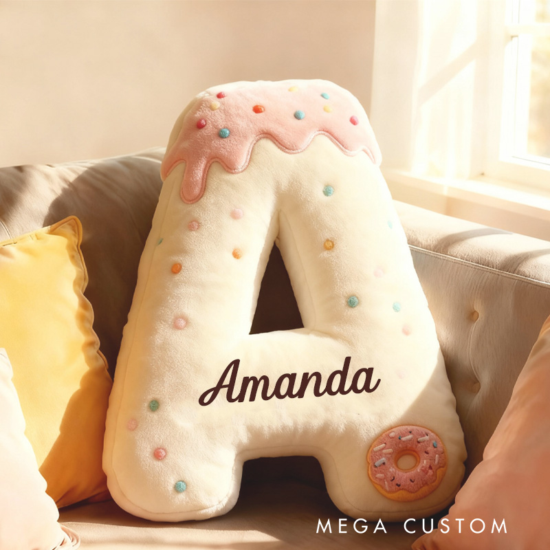 Personalized Donut Letter Pillow Kids with Custom Name Graphic 3D Print Donut Throw Pillow for Kids Baker Baking Lover