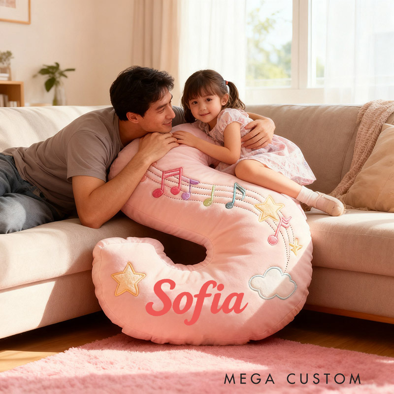 Personalized Graphic 3D Print Colorful Notes Pillow with Your Own Name Soft Stuffed Toy for Kids Music Lovers Decorative Cushion for Girls' Room and Music Room