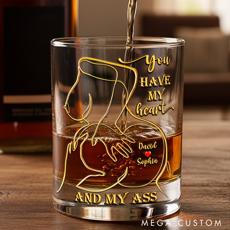 Personalized Spicy Love Round Couple  Whiskey Glass