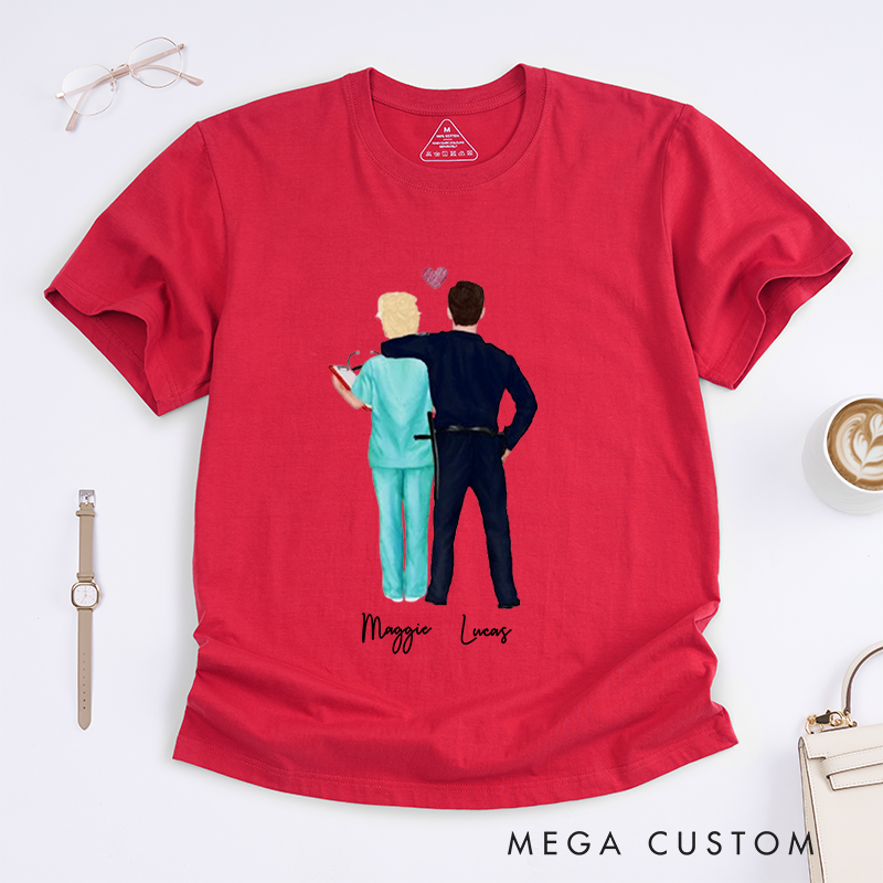 Personalized Couple in Uniform Nurse Design Gift for Wife Police Officer T-Shirt