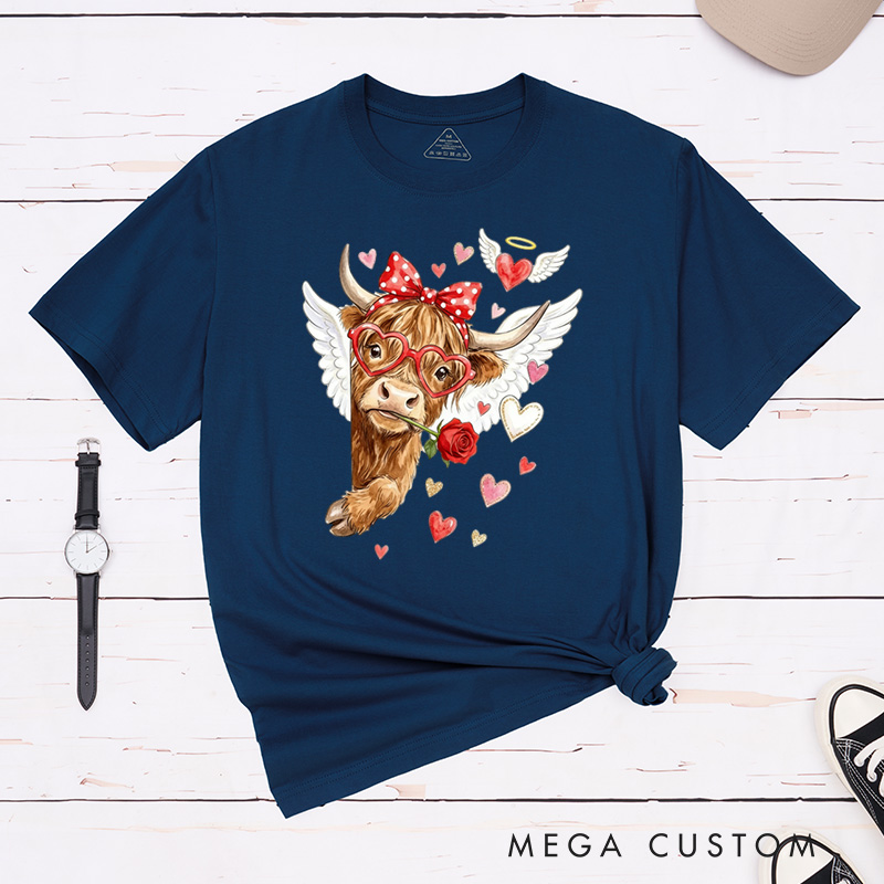 Personalized Pet Lover Funny Valentine Highland Cow T-Shirt