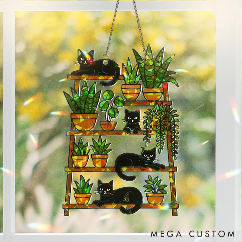 Personalized Cat Lover Cat and Plant Sun Catcher