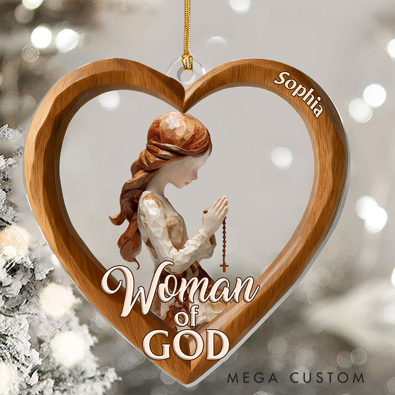 Personalized Woman Of God Heart Shape Acrylic Ornament with Custom Name Religious Gift Christian Gift for Women