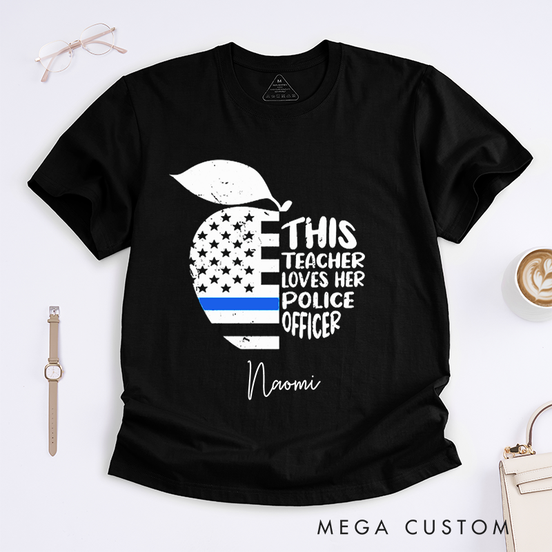 Personalized Police This Teacher Loves Her Police Officer Design Gift for Wife Police Officer T-Shirt