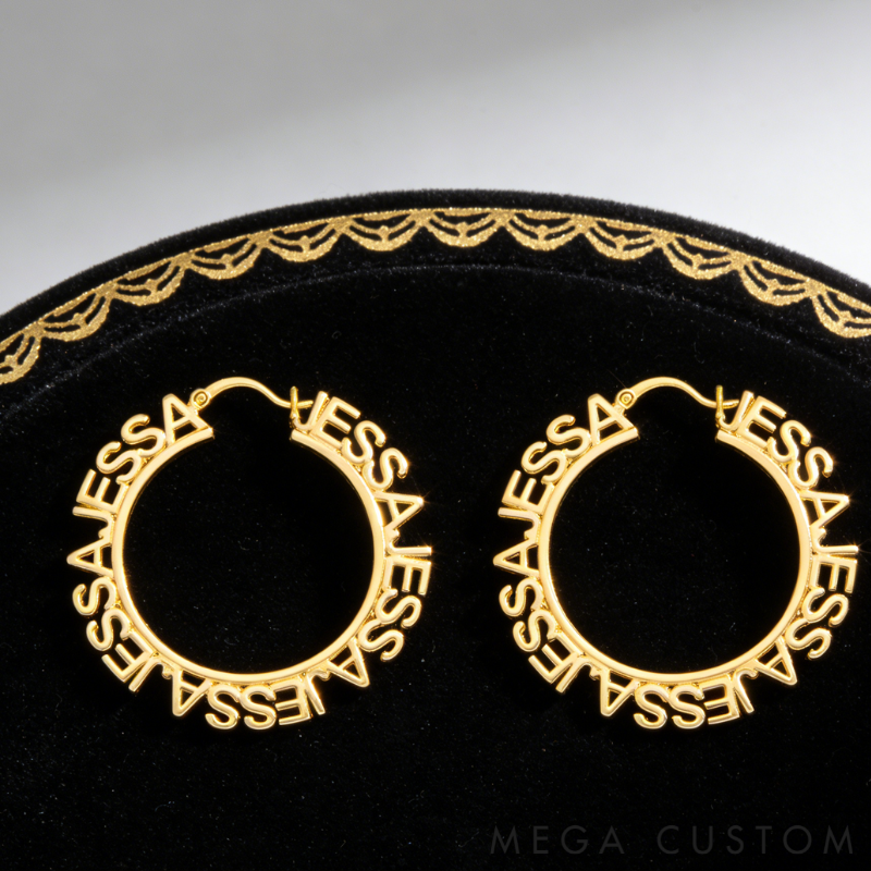 Personalized Custom Engraved Name Wrapped Large Hoop Earrings