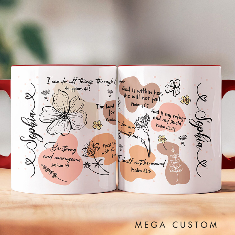 Personalized Christian Affirmation Bible Verse Ceramic Mug with Name Religious Inspirational Faith Gift Christian Gift for Women