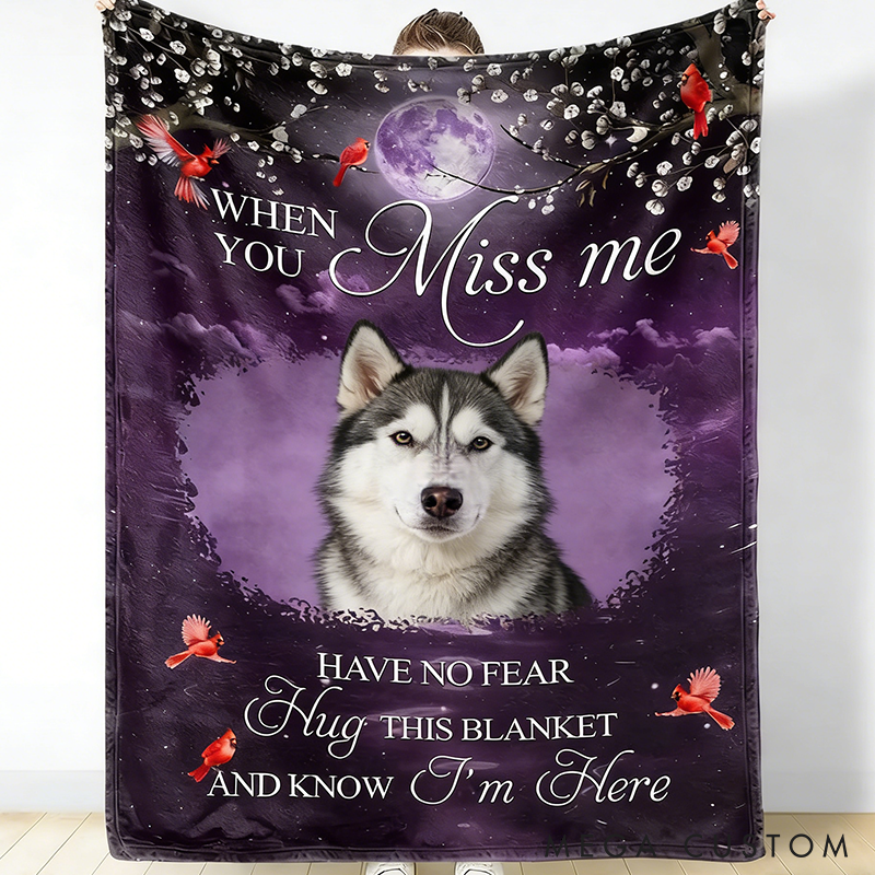 Personalized Pet Lover Custom Photo A Hug From Heaven When You Really Miss Me Memorial Throw Blanket
