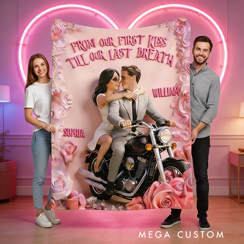 Personalized Roman Holiday Couple Blanket Flannel Blanket Movie Fan Blanket Customizable Photos and Names for Couple for Lover for Valentine's Day Anniversary