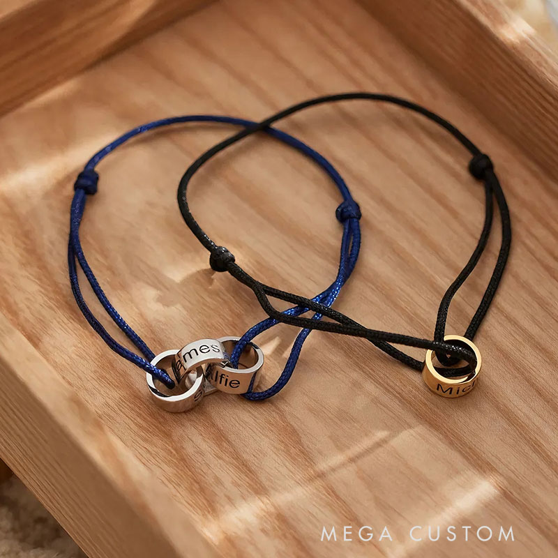 Personalised Mens Interlocking Bracelet Custom Family Name Bracelet for Men Dad Bracelet Adjustable Bracelet Christmas Gift for Him