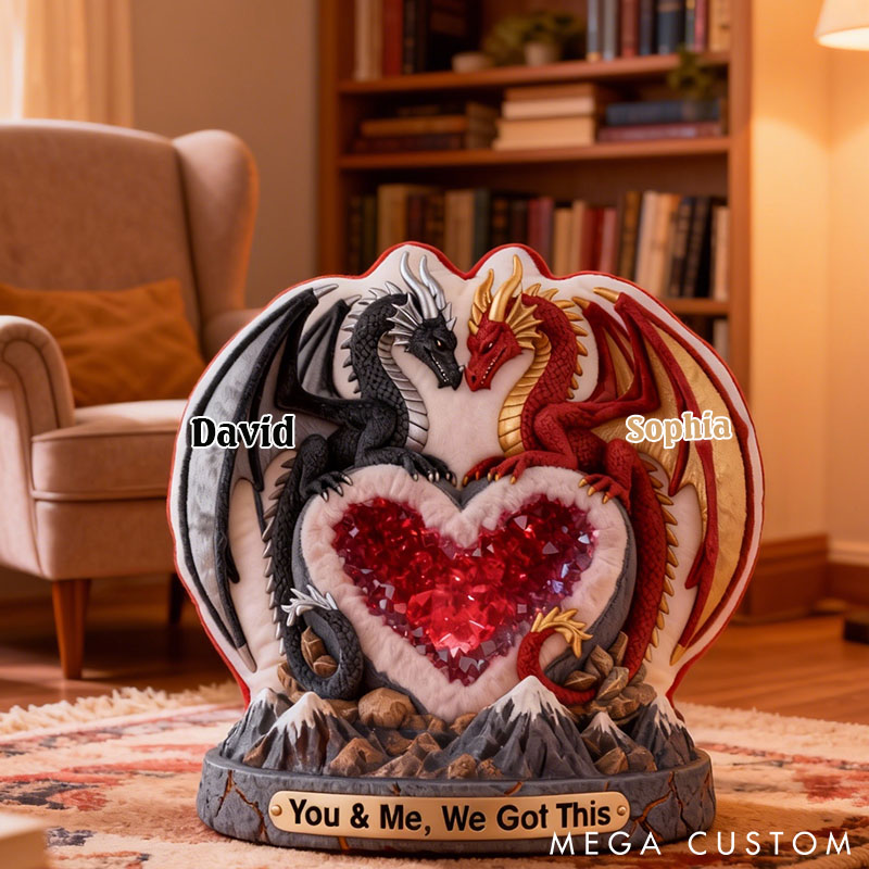 Personalized Fantasy Love Dragon Heart Pillow You & Me We Got This Dragon 3D Graphic Throw Pillow for Couple Anniversary Gift Valentines Gift